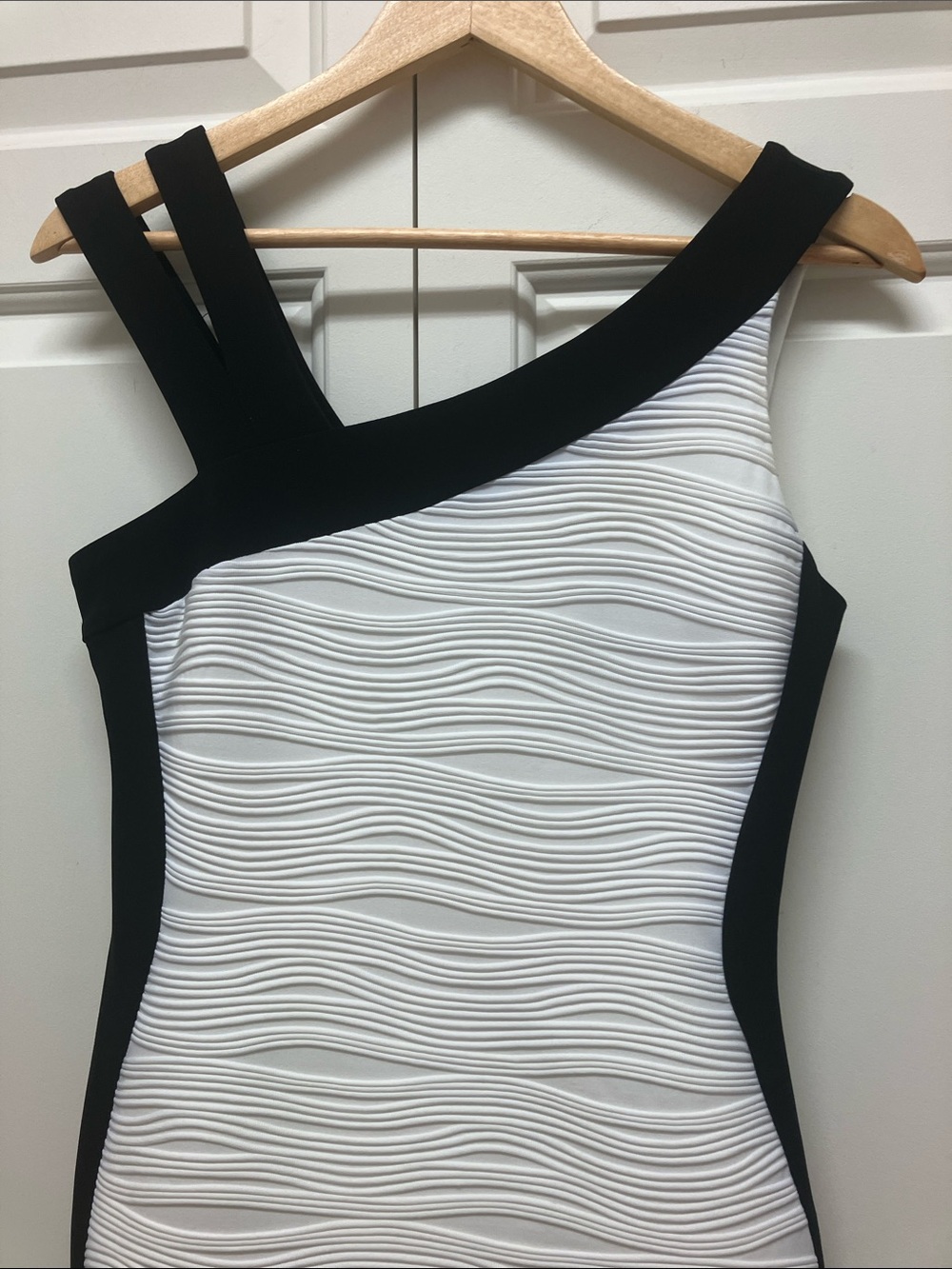 Joseph Ribkoff Black & White asymmetrical Textured Sheath Dress with stretch, 6 - Picture 2 of 9